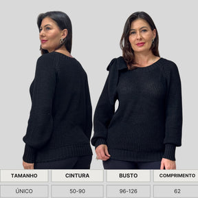 BLUSA BOHO TRICO MANGA LOGA INVERNO LAÇO