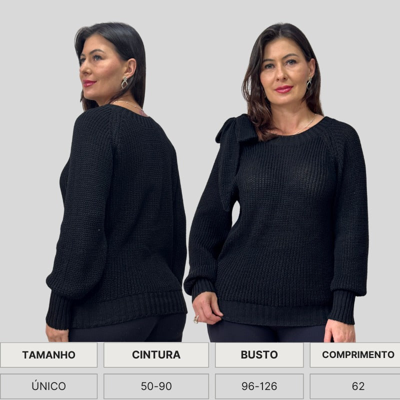 BLUSA BOHO TRICO MANGA LOGA INVERNO LAÇO
