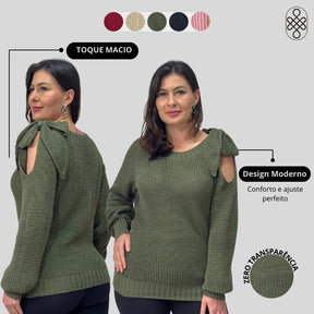 BLUSA BOHO TRICO MANGA LOGA INVERNO LAÇO