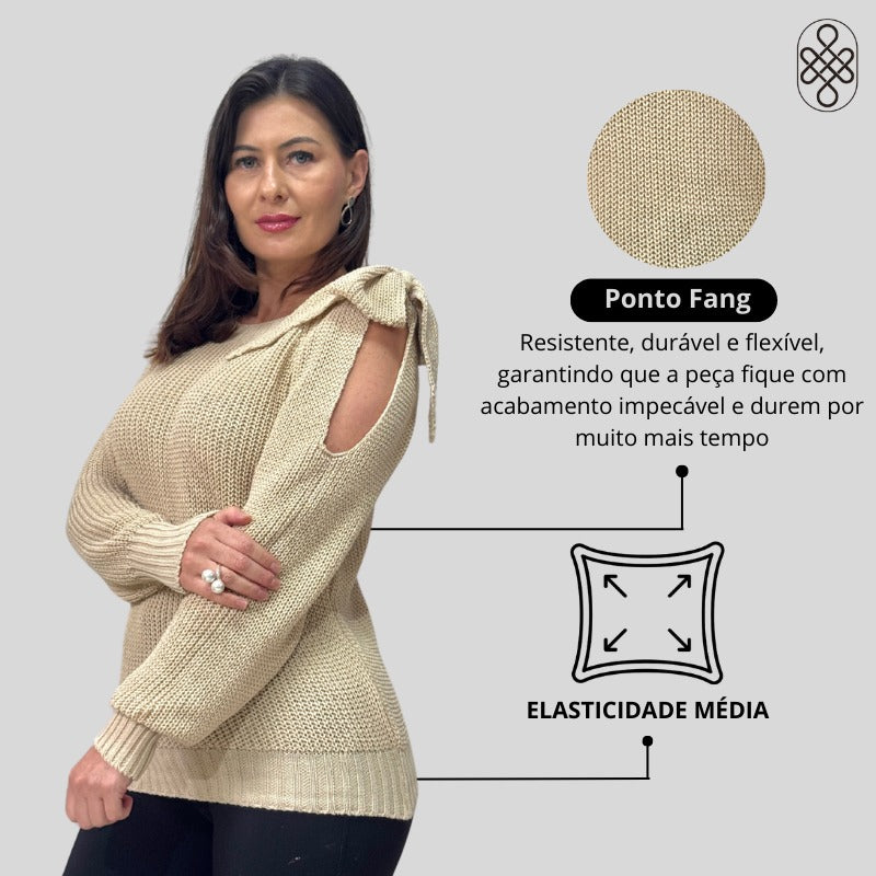 BLUSA BOHO TRICO MANGA LOGA INVERNO LAÇO