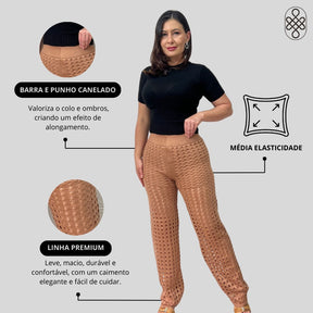 CALÇA TRICO RENDADA COM FORRO