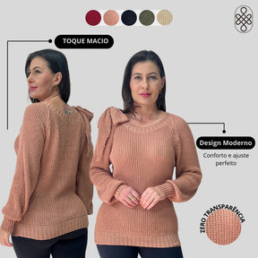 BLUSA BOHO TRICO MANGA LOGA INVERNO LAÇO