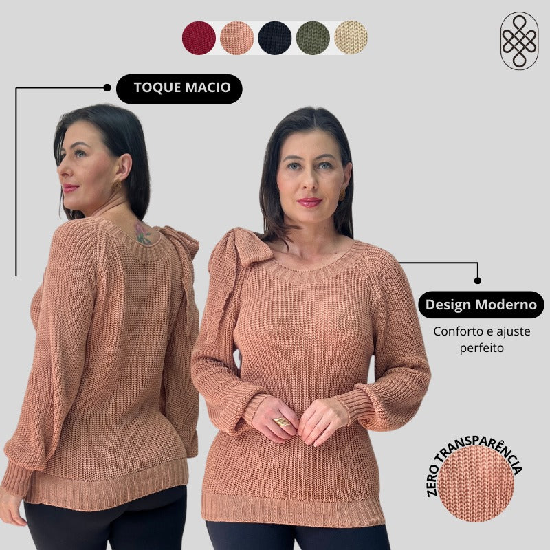 BLUSA BOHO TRICO MANGA LOGA INVERNO LAÇO