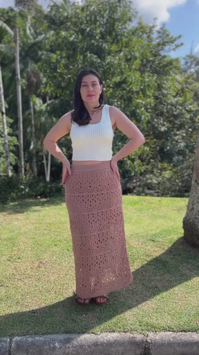 SAIA LONGA MIDI ELEGANTE SEREIA TRICO RENDADA
