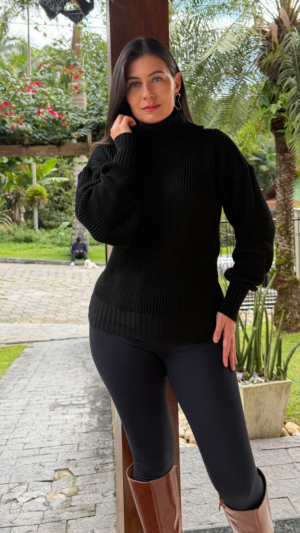Tricô Gola Alta Veneza Preto